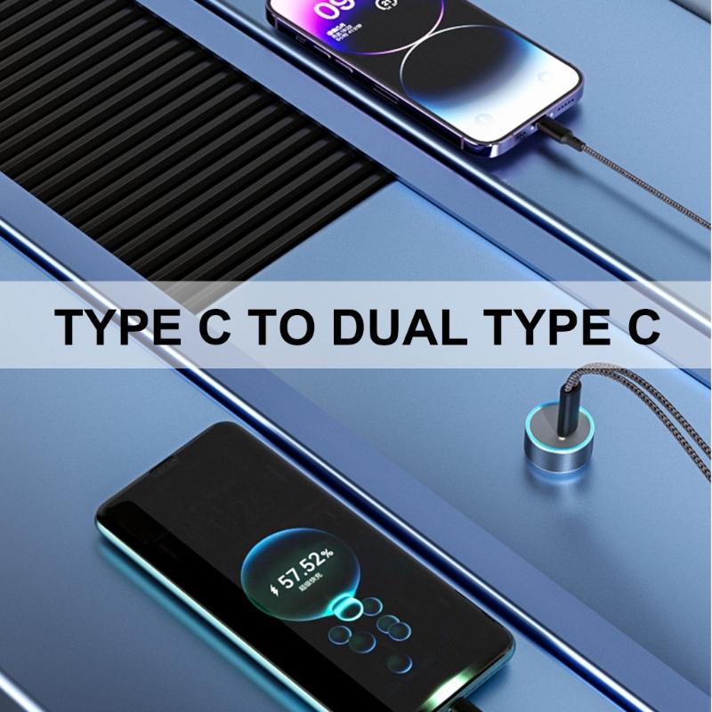 USB C to 2 USB C Splitter Cable Type C Power Cable Nylon Braided, Charge Multiple USB C Gadgets from One USB Source
