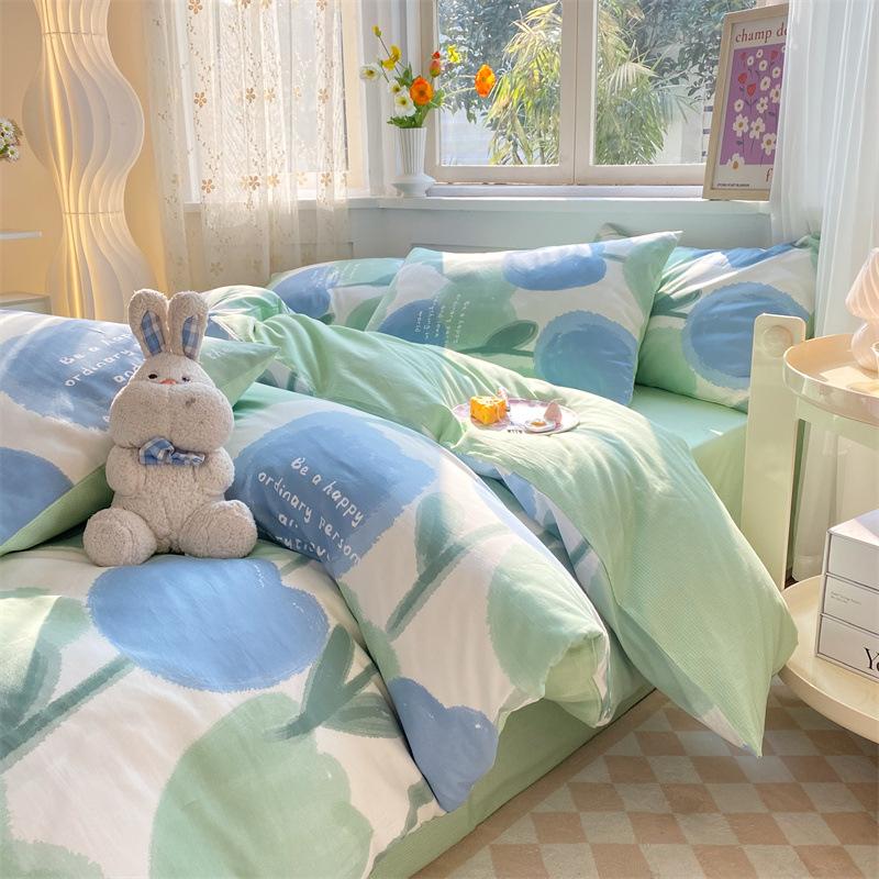 Комплект из четырех предметов из чистого хлопка, 60 штук, небольшой свежий комплект из трех предметов для спальни, осенне-зимний утолщенный пододеяльник, простыня