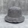 Literary flat top striped linen blended Yamamoto style bucket hat women's mountaineering sun protection hat wide brim sunshade basin hat