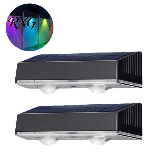 Dual Lens Solar Lights Magnetic Wall Wash Light, Waterproof Outdoor Fence Lamp with RGB Long Lasting Lamps & Warm White, 12H Battery, Easy Mount