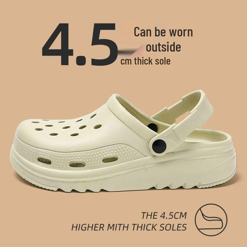 Женские пляжные туфли на толстой подошве с противоскользящим эффектом 2024: Закрытый носок, Дизайн с отверстиями, Полушлепанцы для летней уличной носки.