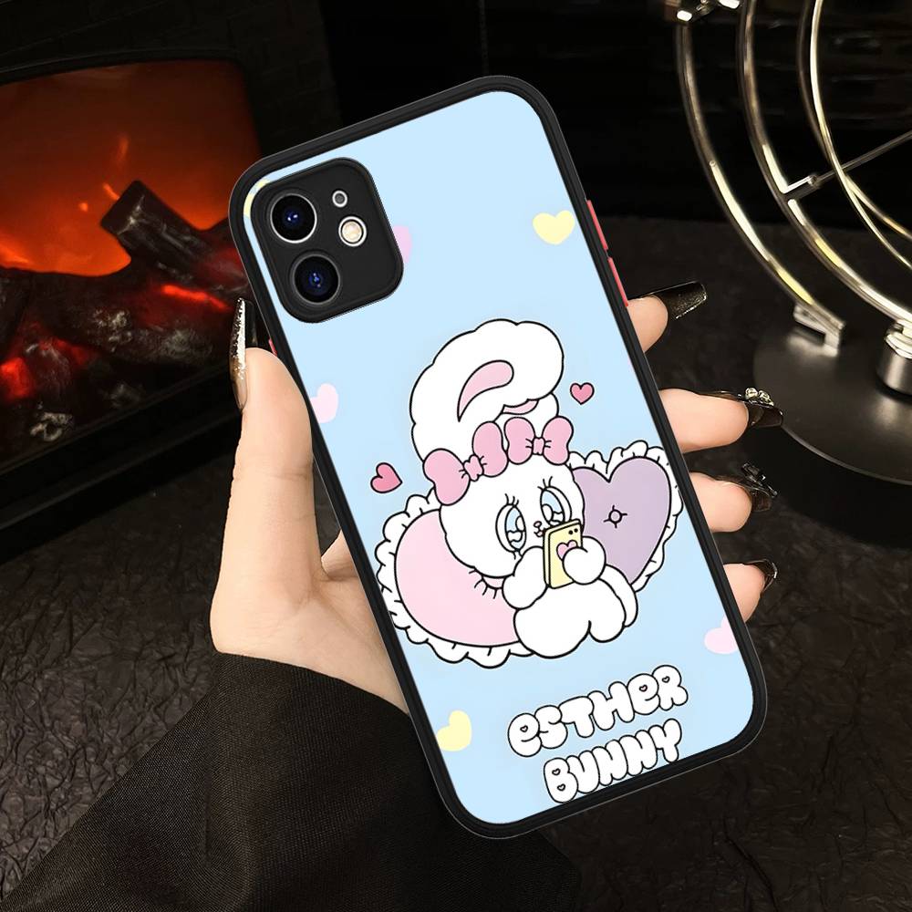 Cute Cartoon Esthers Bunny For IPhone 15 16 Pro Max 11 12 13 14 XS XR X Plus 16E Matte Translucent Phone Cover