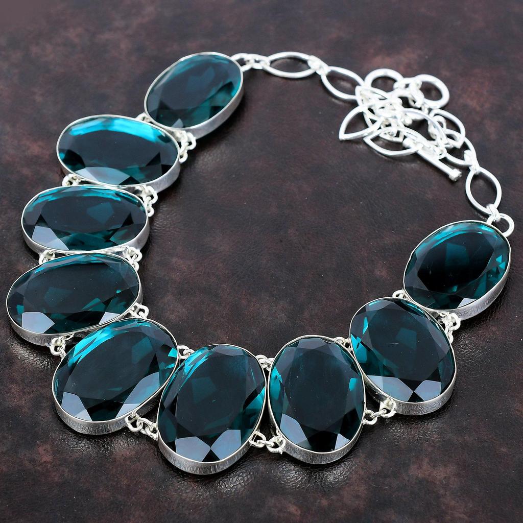 Ожерелье с граненым индиколитом, ожерелье из стерлингового серебра 925 пробы, регулируемая цепочка, ожерелье из драгоценных камней, подарок для нее, стильные ювелирные изделия, ожерелья ручной работы