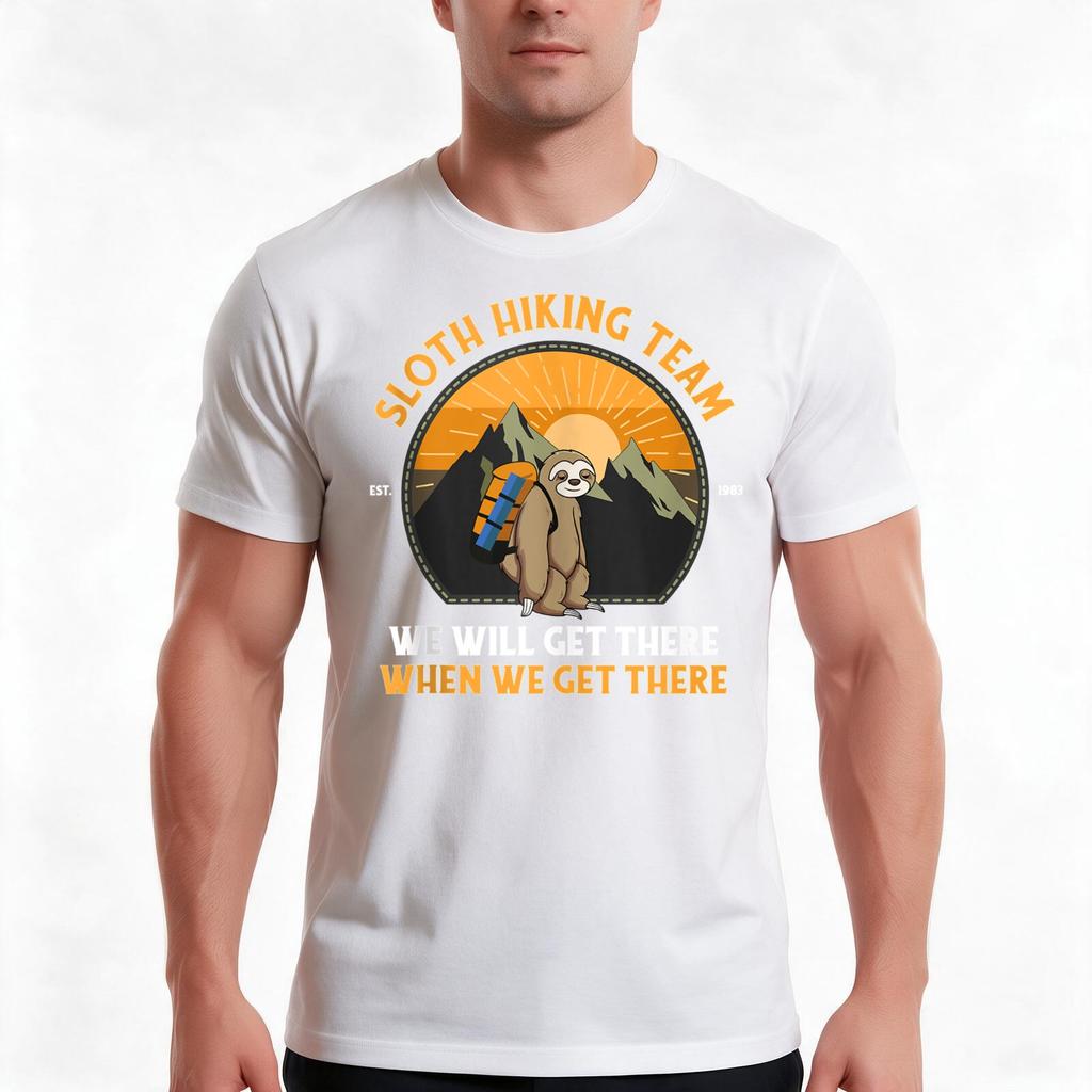 Sloth Hiking Sloth Hiking Team Tshirt Summer Casual Cotton Tee Oversized Streetwear Tops Vintage Graphic Print