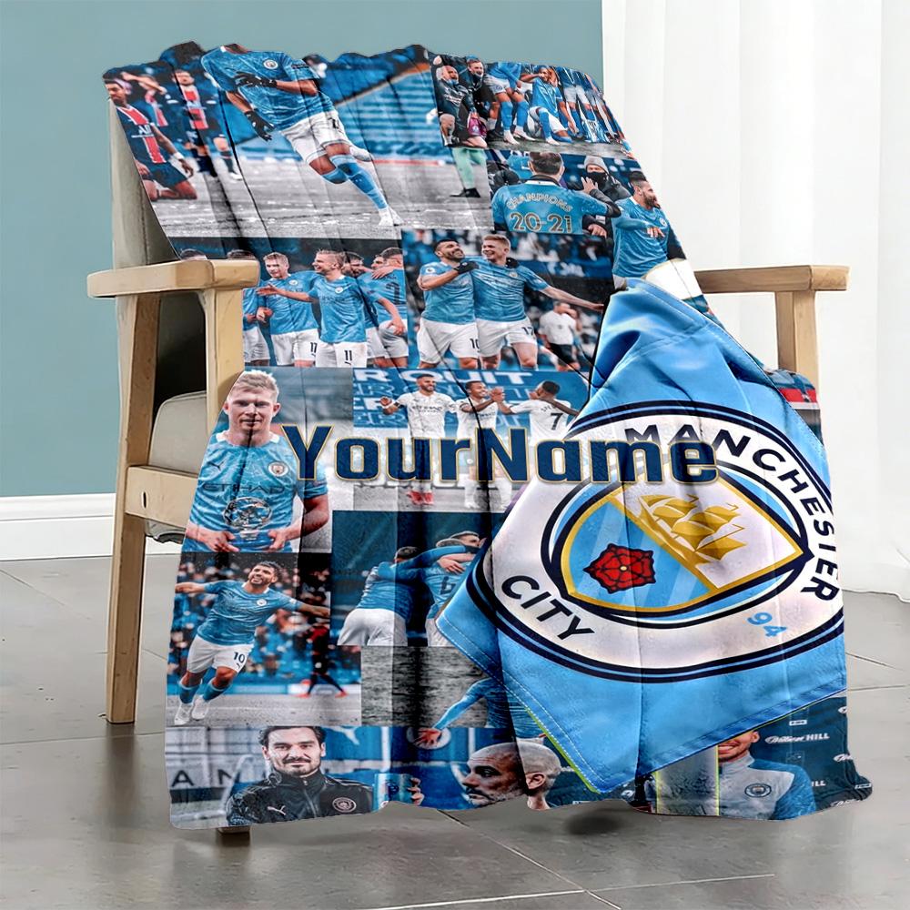 Manchester City Customize Text Blanket Gift Personalized Blanket Warmthful Decor Throw For Couch Office Chair Living Room Chair Four Seasons Universal