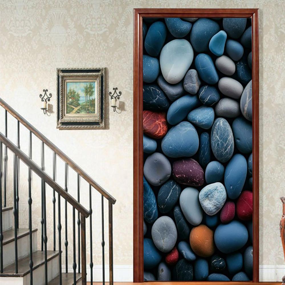 1 шт. Виниловая наклейка на дверь с галькой и пейзажем для спальни, домашнего декора, самоклеящаяся, съемная, настенная наклейка, для реновации двери, водонепроницаемый постер