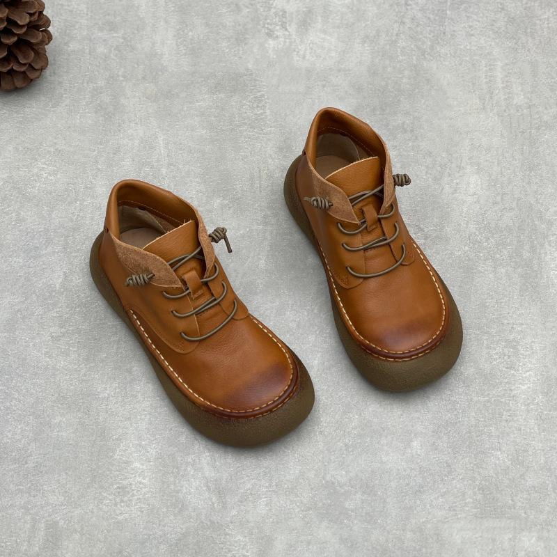 Johnature Женская обувь ручной работы из натуральной кожи, универсальные ботильоны из коровьей кожи в британском стиле с круглым носком