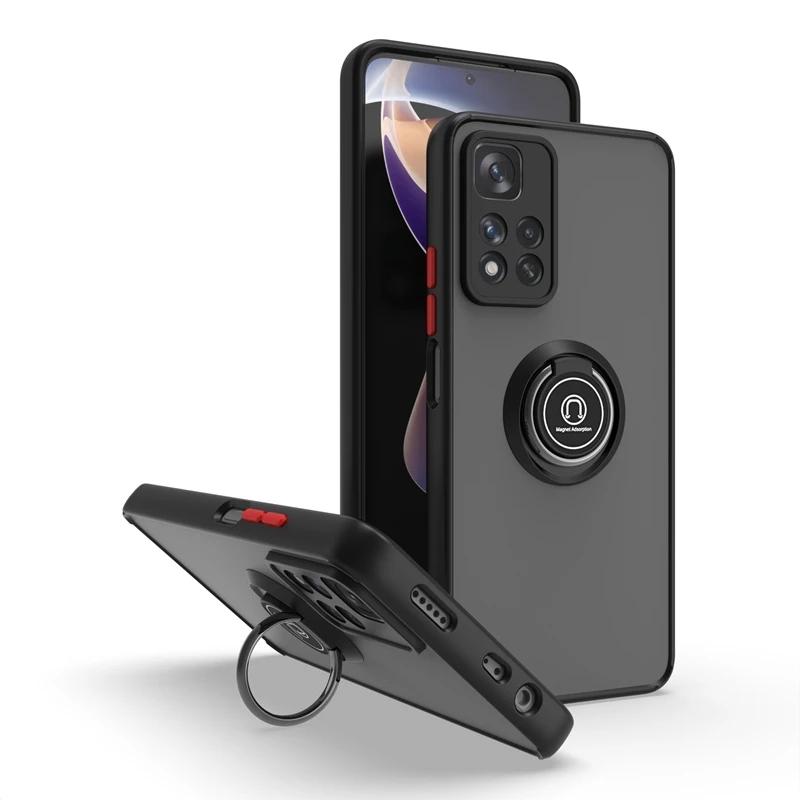 Противоударный матовый чехол для Xiaomi Redmi Note 11 Pro Max 9 10 Poco X3 NFC 9c 9s 8 GT M3 11T F3 9A 9T 5G металлический держатель кольца крышка