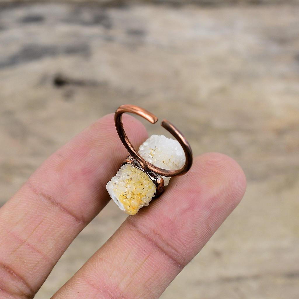 Кольцо с радужным лунным камнем, гальваническое медное кольцо, зеленое кольцо с бирюзовым драгоценным камнем, регулируемое кольцо, ювелирные изделия ручной работы, гальванопластика для подарка