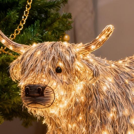 Светодиодное светящееся украшение «Шотландская корова», светящаяся статуэтка шотландской коровы, для дома, улицы, сада, газона, фермерского дома, крыльца, рождественское украшение