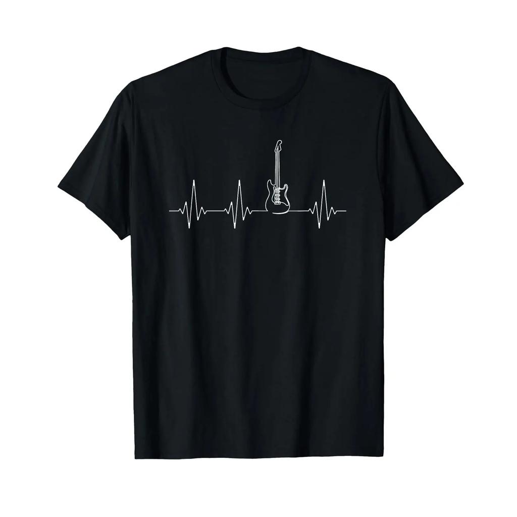 Guitar Heartbeat Music Instruunisext For Guitarist T Shirt Vintage Stretched Graphic Designer Clothes Comfortable Homme