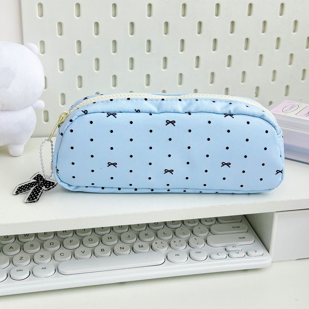 Large Capacity Pencil Case Polka Dot Bow Stationery Organizer School Supplies