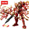 2in1 Red Warrior Robot Battle Mecha Flying Fire Dragon Set Fighter Building Blocks Toy for Kid Boy Christmas Gift