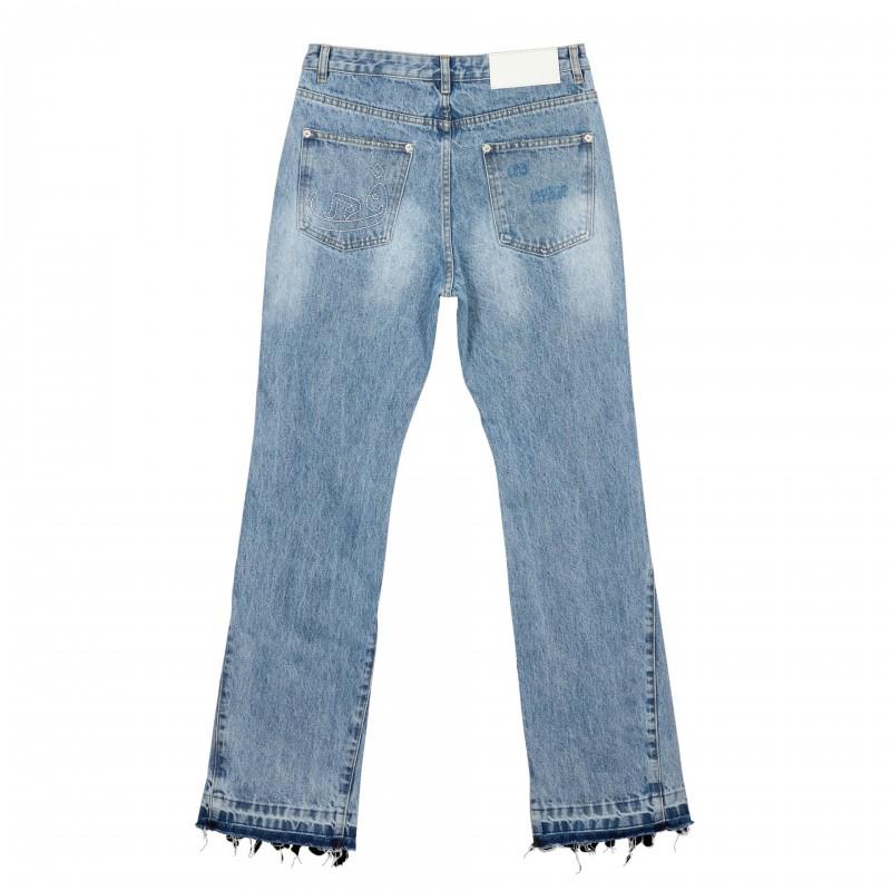 Vintage Washed Distressed Raw Hem Denim Jeans Men Women Streetwear Loose Flared Trousers Fall
