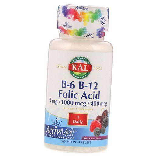 Витамин В6, В12 и Фолиевая кислота, B-6 B-12 Folic Acid, KAL 60таб Ягода (36424004)