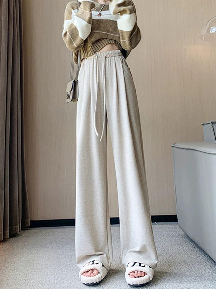 2025 Маленькие женские серые широкие спортивные штаны - Повседневные брюки на кулиске для осени/зимы (XS)