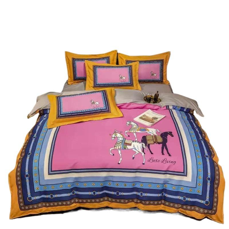 2 шт. Односторонний принт Пододеяльник, Роскошный клетчатый комплект постельного белья с лошадьми, Современный пододеяльник в европейском ретро-стиле с наволочками