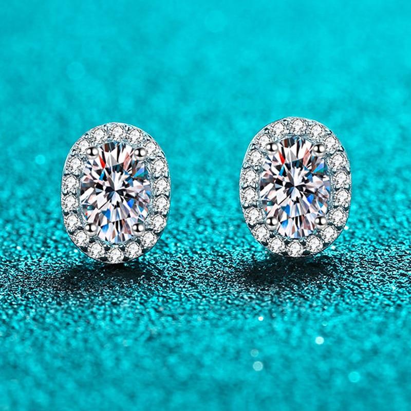 Овальные серьги-гвоздики цвета D 2CT с муассанитом для женщин, свадебные серьги с бриллиантами Halo, роскошные свадебные украшения для подружек невесты GRA