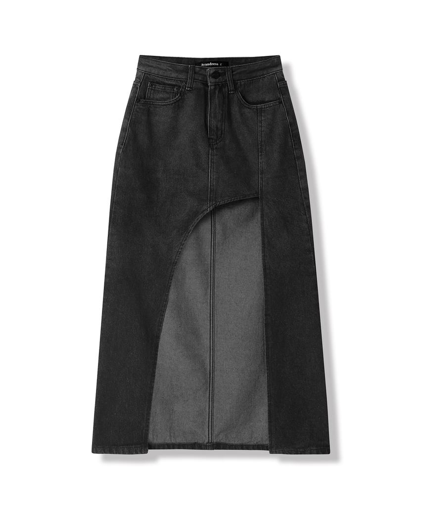 Urban Dress The Moon Long Denim Skirt Red Black
