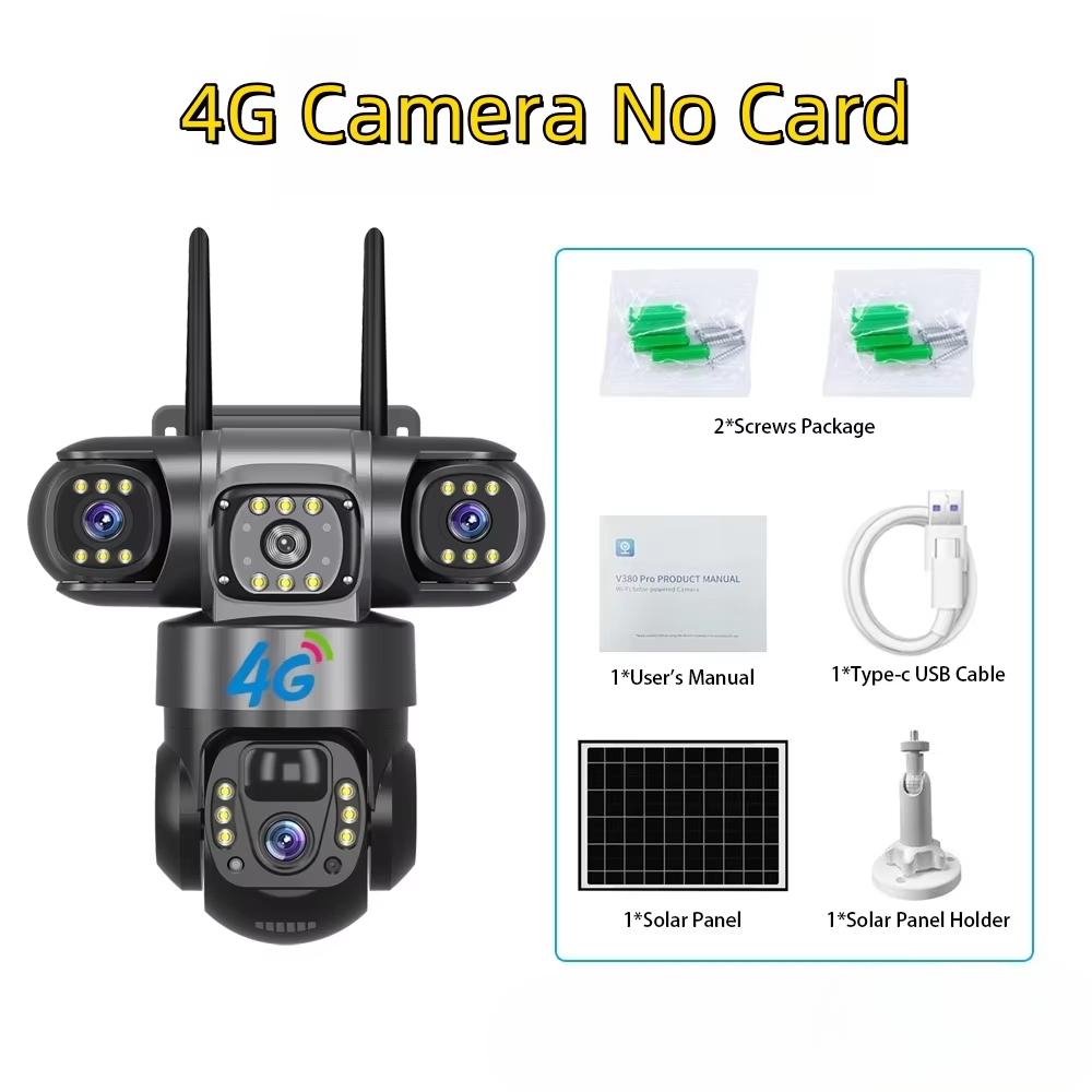 LS VISION Solar 4G Camera With Sim Card 12MP 6K Three Lens Three Screen Monitor Night Vision Security Protection PTZ Video Surveillance