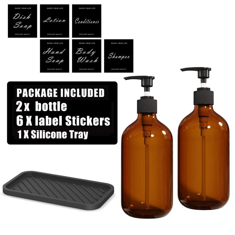 Дозатор для мыла коричневый 500 мл с этикеткой на подносе, пустой контейнер для хранения жидкого лосьона с ручным насосом