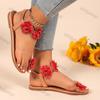 Fashion Women Flowers Roman Sandals 2025 Summer New Luxury Design Breathable Shoes Women Casual Fashion Bohemian Flats Beach Sandals