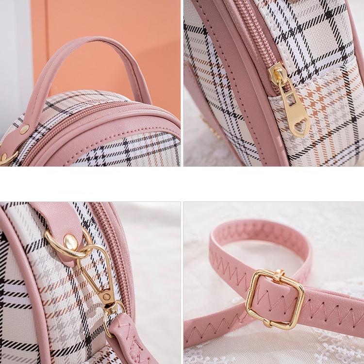 Fashion Women Checkered Cat Half Round Shoulder Messenger Bag