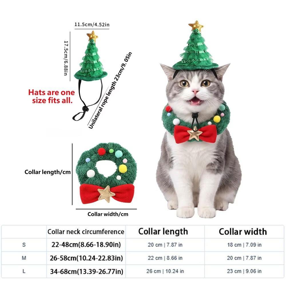 with Star Bow Cat Dog Christmas Scarf Set Adjustable Pet Xmas Wreath Collar Pet Birthday