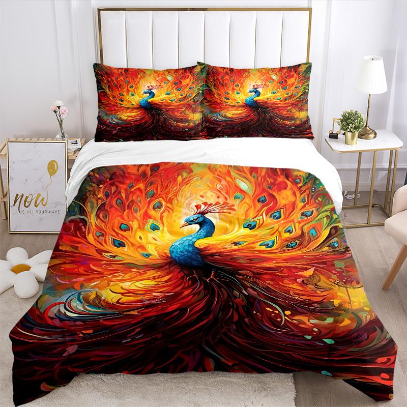 3pcs Peacock Feather Artwork Duvet Cover Set, 1 Duvet Cover + 2 Pillowcases (No Insert), High-Definition Print, Home & Dorm yy251123049