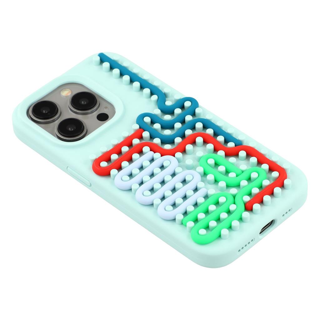 For iPhone 15 Pro Max Case 3D Stress Relief DIY Colorful Bar Silicone+PC Phone Cover Dots Design