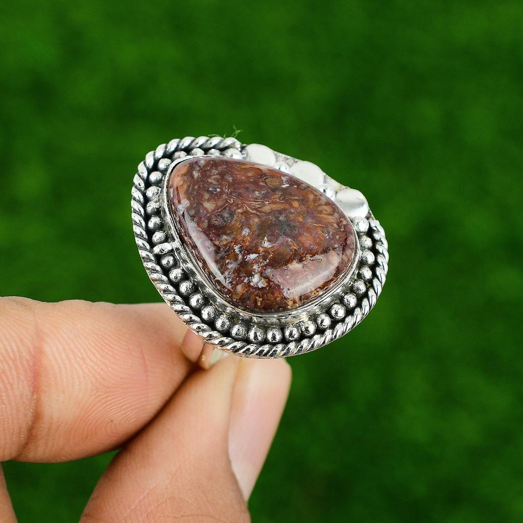 Pear Golden Pietersite Stone Bezel Statement Birthday Ring Jewelry 925 Silver