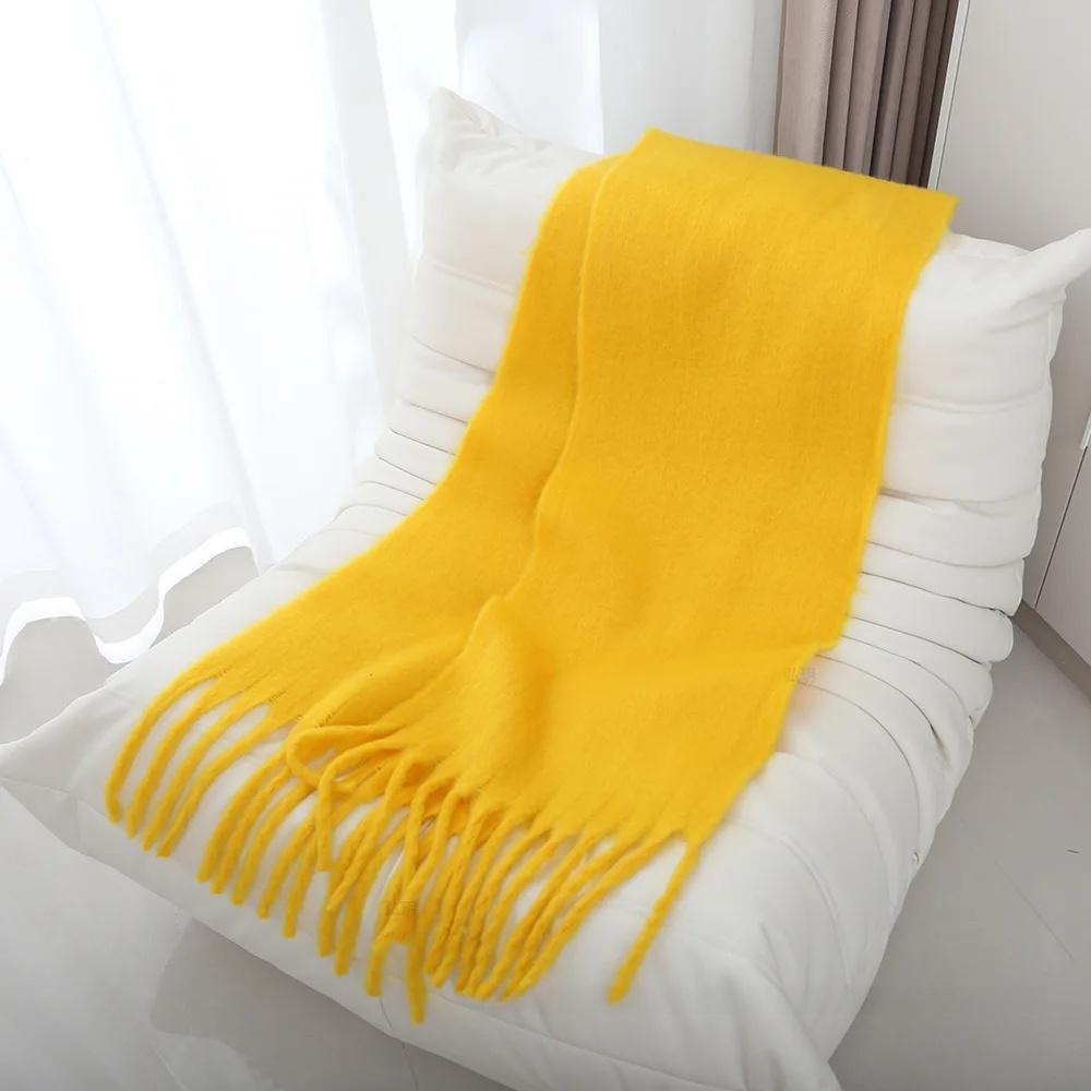 Thickened Extended Solid Color Scarf Women's Autumn Winter Korean Style Angora Student Shoulder Wrap Neck Warmer Pink Macaron