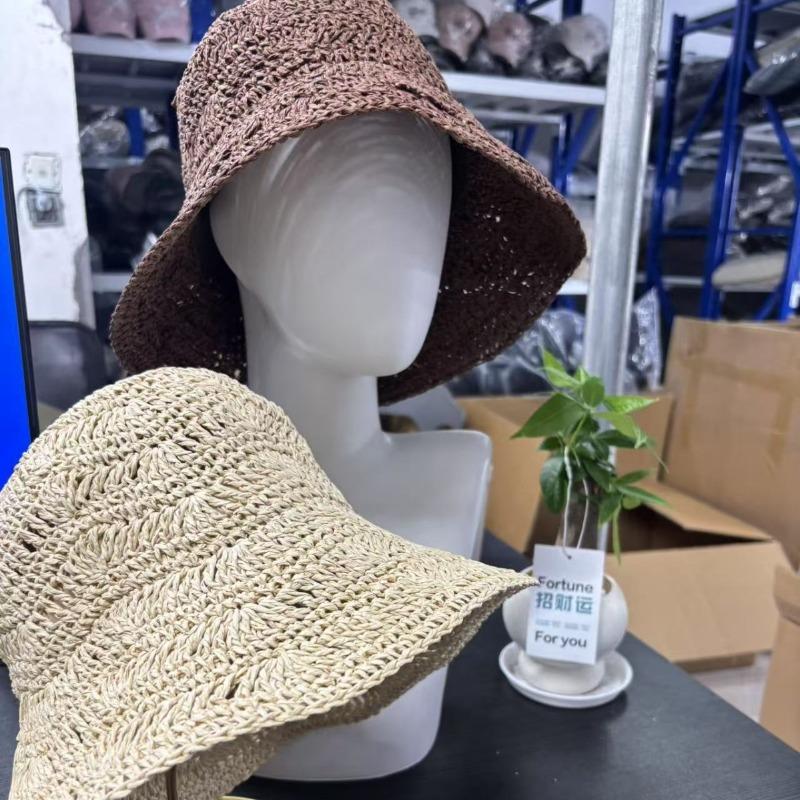 Temperament Lace Strap Straw Hat Bucket Hat Female Summer Versatile Sunshade Sun Protection Beach Straw Hat