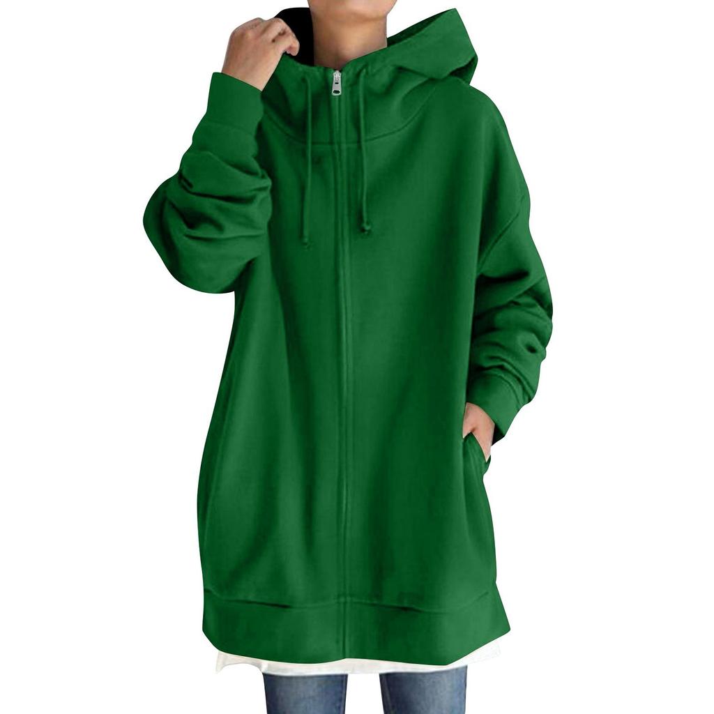 Women's Zip Hooded Long Sweatshirt Lightweight Loose Long Sleeve Casual Sweatshirt With Pocket