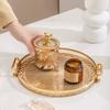 Light Luxury Double-Eared Round Plastic Tray with Gold Edge. Perfect for Displaying Candies&Fruits. Great Home Decoration Piece