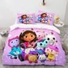 3D Gabbys Dollhouse Bedding Sets Cartoon Comforter Duvet Cover Set 3Pcs Bedroom Decor for Kids Single/Twin/Full/Queen/King Size