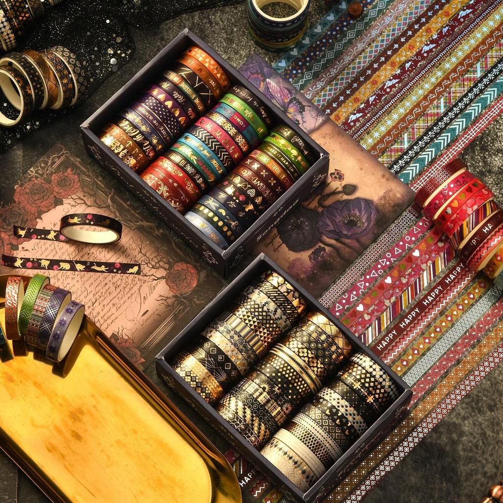 36rolls Best Wishes Washi Tapes Set Basic Pattern Gold Stamping 7mm Lace Adhesive Masking Decoration Stickers Gift Packing