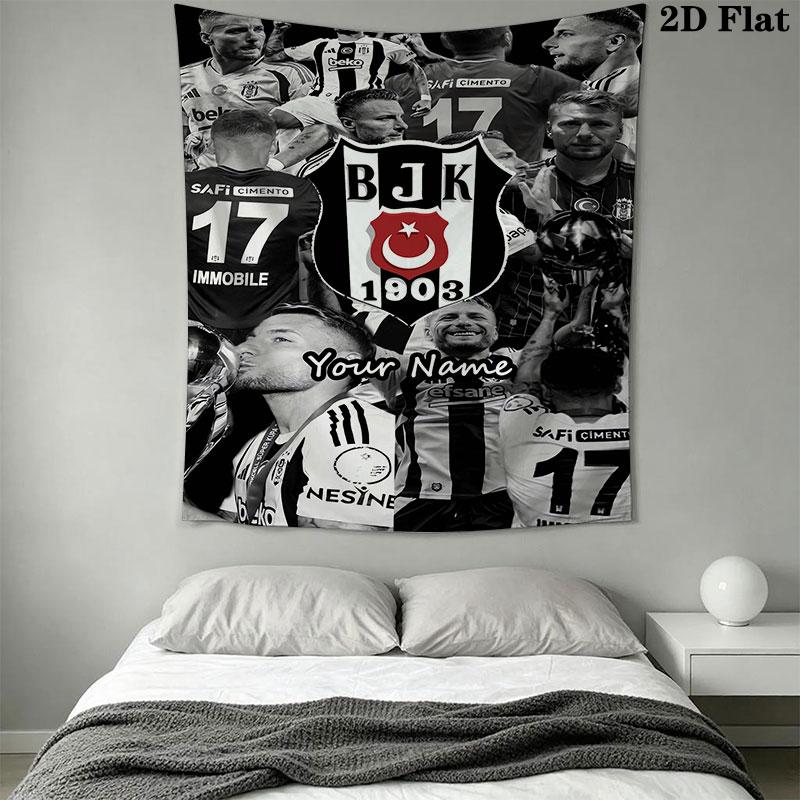 Custom Beşiktaş J.K Wall Hanging Printed Fabric Blanket Decorative Tapestries for Bedroom Living Room Home Decor
