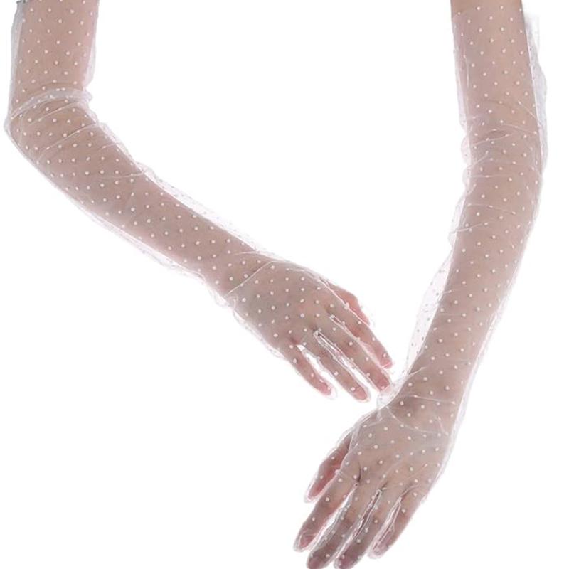 Женские винтажные сетчатые длинные перчатки в горошек, защита от солнца, кружевное свадебное платье, украшенное украшениями