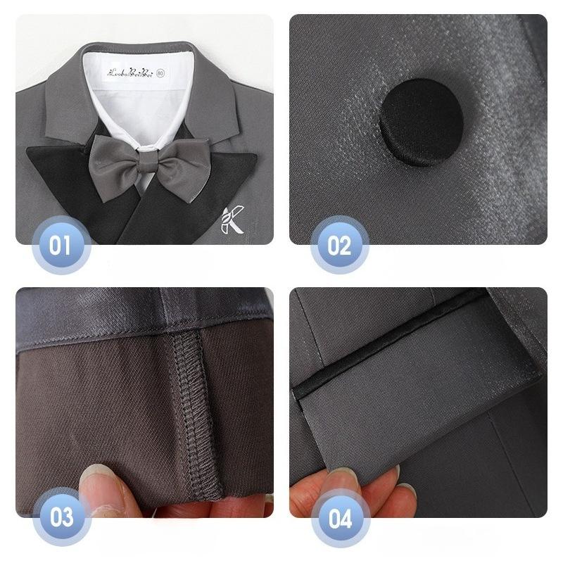 Boys Shiny Tuxedo Suit Set Double Breasted Blazer with Contrast Lapel Kids Formal Performance Outfit Wedding Party Clothes for 1-11Y