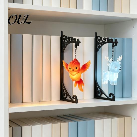 Birthday Surprise for Fans Magical Bookshelf Lamp with Owl Phoenix And Stag Figures, Vintage Iron Stand Whimsical Home Decoration Light, Warm