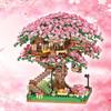 2008PCS Mini Sakura Tree House Building Blocks Cherry Blossom Plant City Street View Bricks DIY Model Ornament Toy