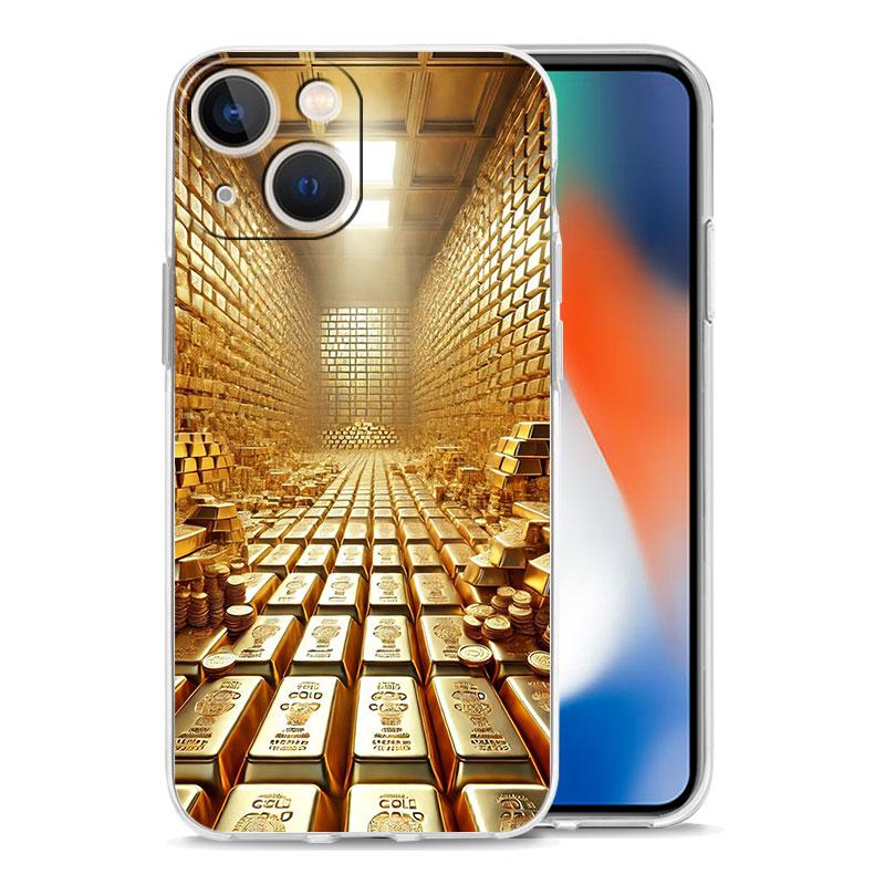 Чехол для телефона iPhone 17 Air Cases iPhone 16 15 12 13 14 Pro Max SE 7 8 Plus iPhone11 Прозрачный Мягкий Чехол Золотой Узор с Деньгами