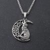 Stainless Steel Howling Wolf Moon Necklace - Viking & Slavic Animal Pendant with Adjustable Chain for Couple Jewelry Gifts
