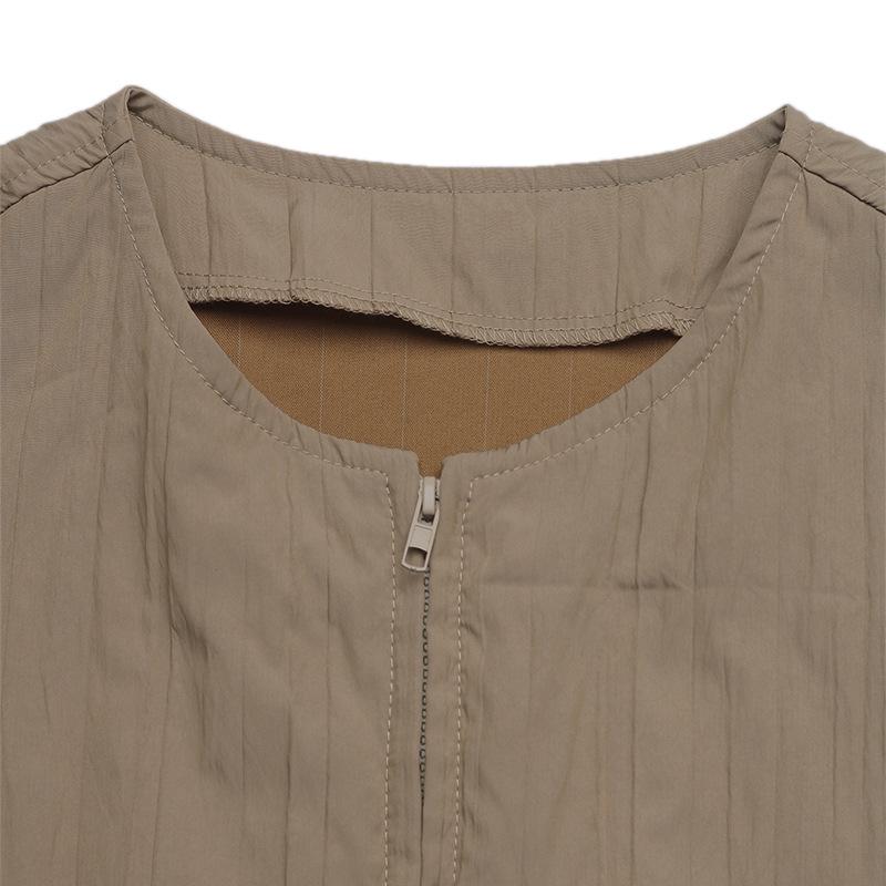Slim Round Neck Textured Zipper Cardigan Jacket - Women's Fall/Winter New European & American Style