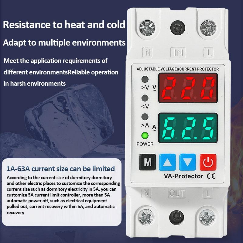 40A/63A Din Rail 230V Регулируемое защитное устройство от перенапряжения и пониженного напряжения Защитное реле Предел защиты от перегрузки по току