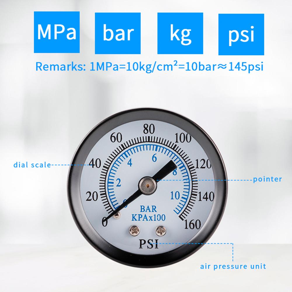 TS-40-10bar 0-160 PSI Range Pressure Gauge Stainless Steel Dual Scale Economical All Purpose Pressure Water Pressure Gauge
