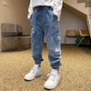 Повседневные джинсы для мальчиков на весну и осень, повседневные брюки для детей среднего и старшего возраста