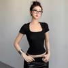 Square Collar High Stretch Summer Crop Tops Women Short Sleeve Tops Sexy Pullover Bottoming Blouses Slim T-shirt