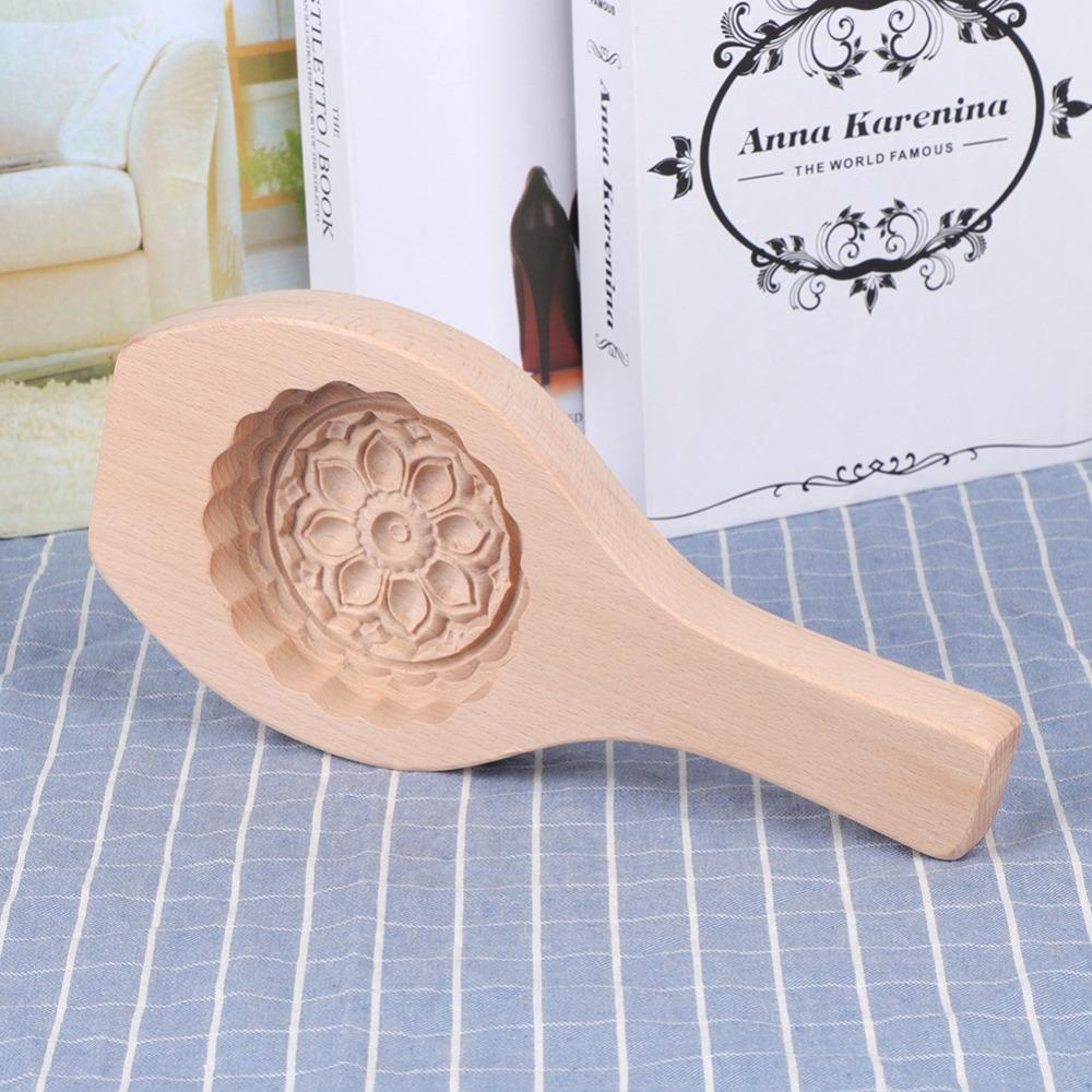 Natural Wood Wooden Cake Mold Lotus Pastry Baking Mold Flower Pattern Mold Moon Cake Pumpkin Pie